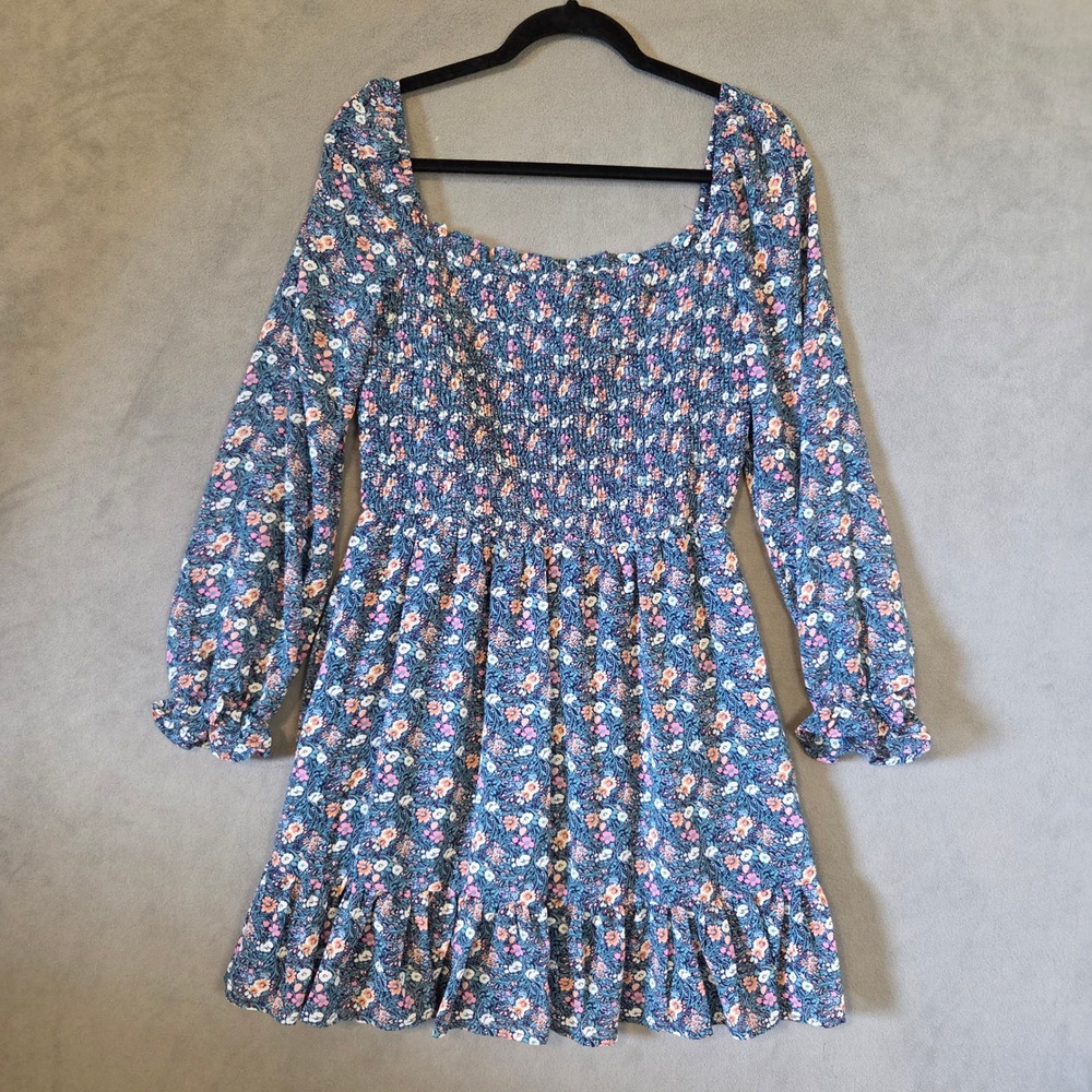 As U Wish Smocked Floral Dress Women's Large Cottagecore Boho Ruffle Feminine